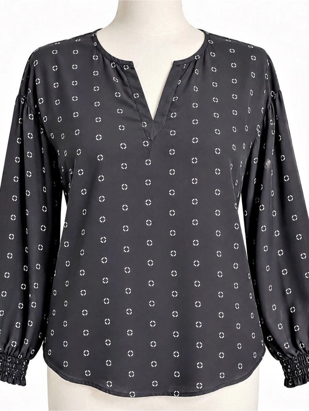 Banana Republic Women’s M Polka Dot Long Sleeve Blouse – V-Neck Smocked Cuffs